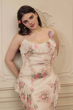Ruffled Floral Asymmetrical Cami Maxi Dress
