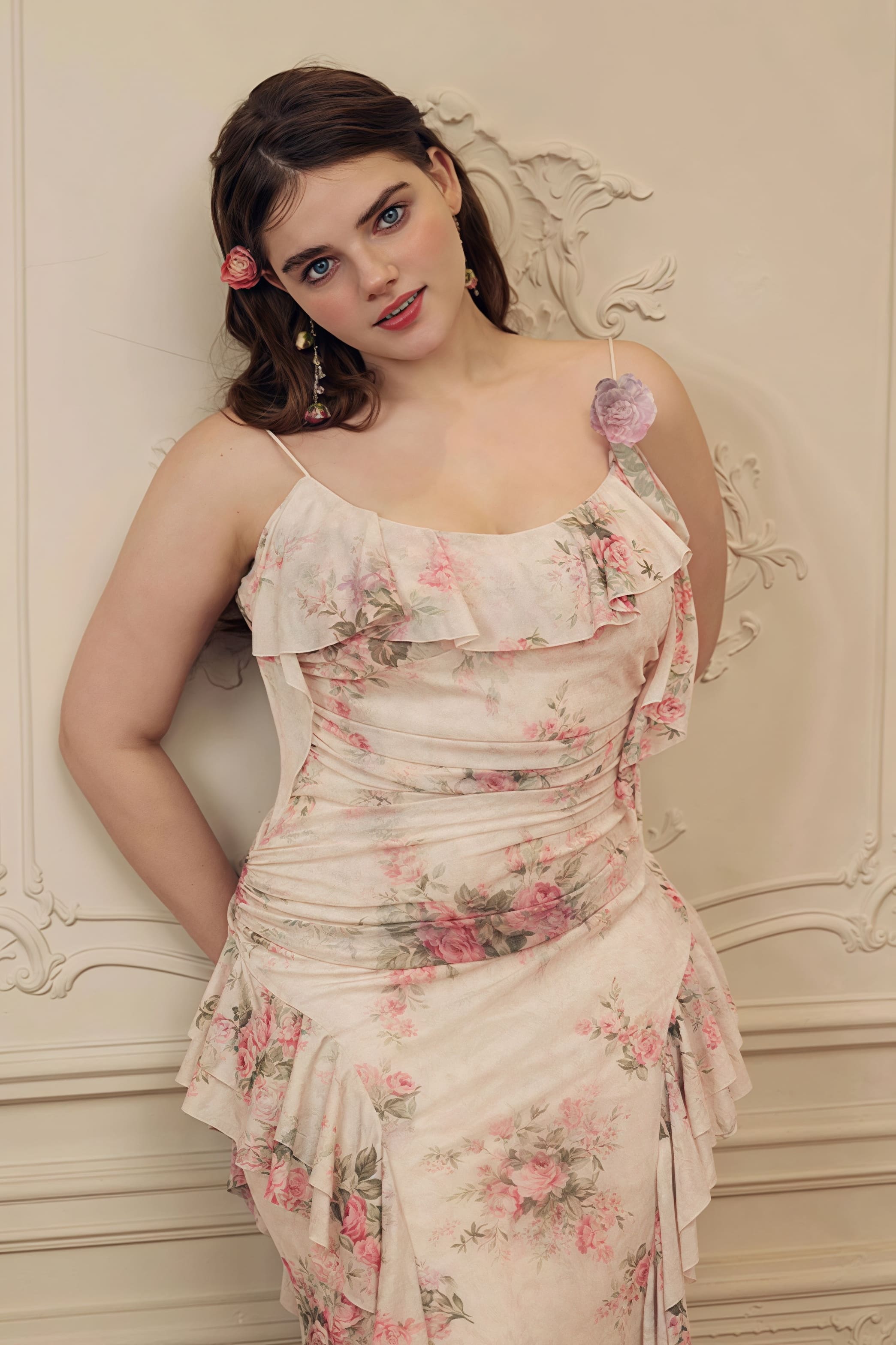 Ruffled Floral Asymmetrical Cami Maxi Dress