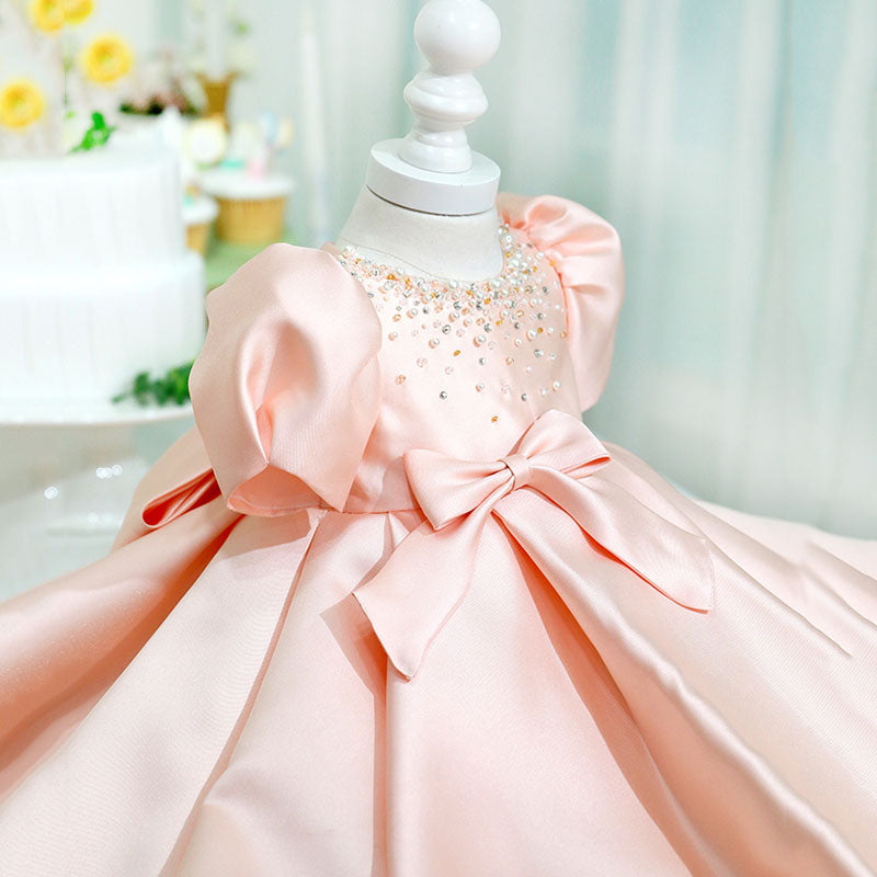 Baby Girl First Communion Dress Back Bow Zipper Princess Dress