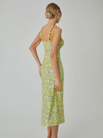 Vestido midi bohemio de vacaciones con estampado floral de tirantes 