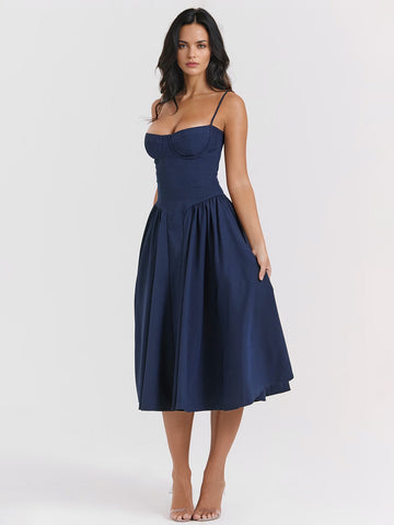 Vestido de corsé con tirantes finos y espalda descubierta para fiesta de cumpleaños y brunch. 