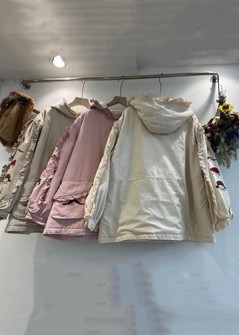 Lose Khaki Kapuzentaschen Taschen Baumwollmäntel Langarm 