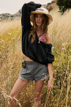 Plain Cropped Zipper Sporty Sweatshirt