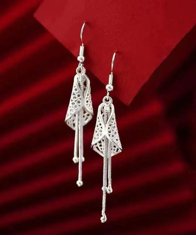 Pendientes colgantes con borlas de campanas eólicas de plata de ley y seda vintage 