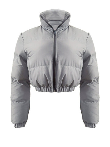 Baumwolle Gefütterte Mantel Frauen Patchwork Puffer Parka Outwear Einfarbig Winter Warm Zipper Crop Top Jacke Chaqueta Mujer 