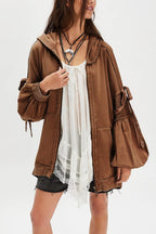 Oversized Lace Up Sleeve Zip Hoodie