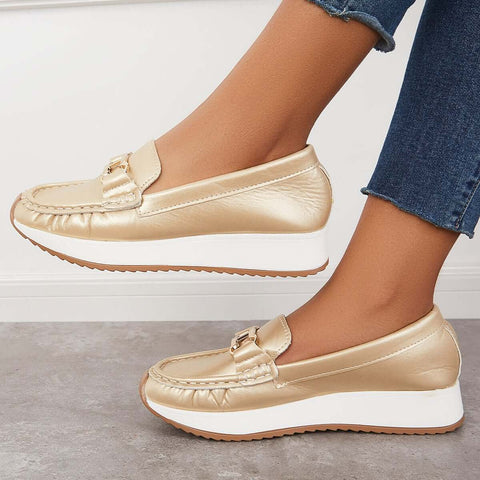 Mocasines de plataforma cómodos e informales, zapatos náuticos planos sin cordones 