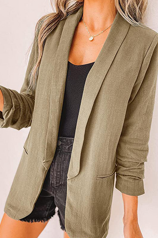 Elegante Oberbekleidung mit einfarbigem Patchwork-Umlegekragen und Taschen (12 Farben) 