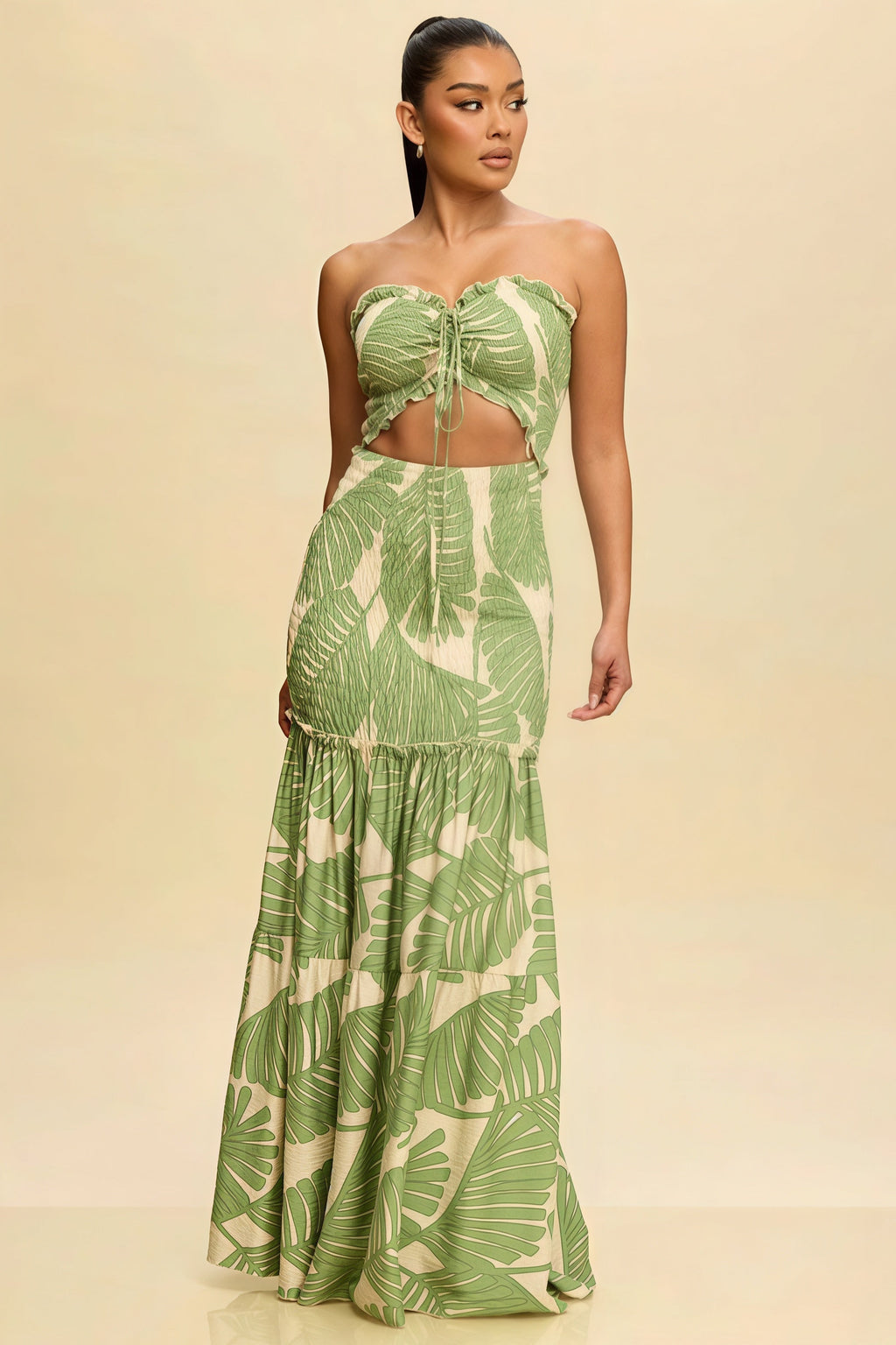 Printed Strapless Cutout Maxi Dress