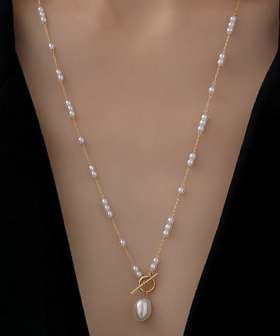 Collar con colgante de perla de acero inoxidable dorado de moda