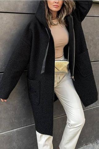 Abrigo midi holgado con capucha y bolsillo con cremallera y estampado animal de Fall Dreaming