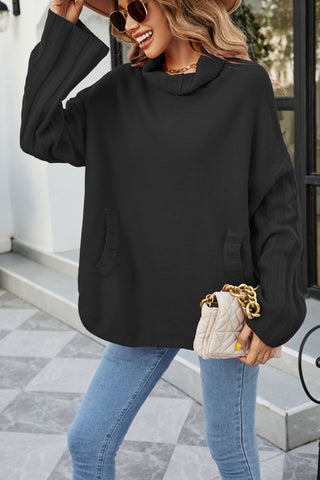 Oversize-Strickpullover mit Rollkragen und Kängurutasche 