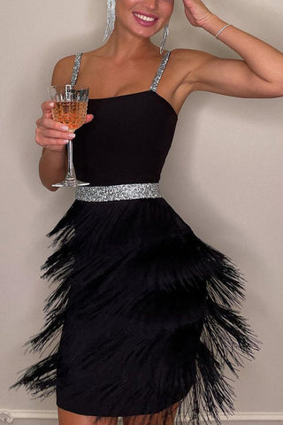 1920er Gatsby Pailletten Fransen Vintage Party Minikleid 