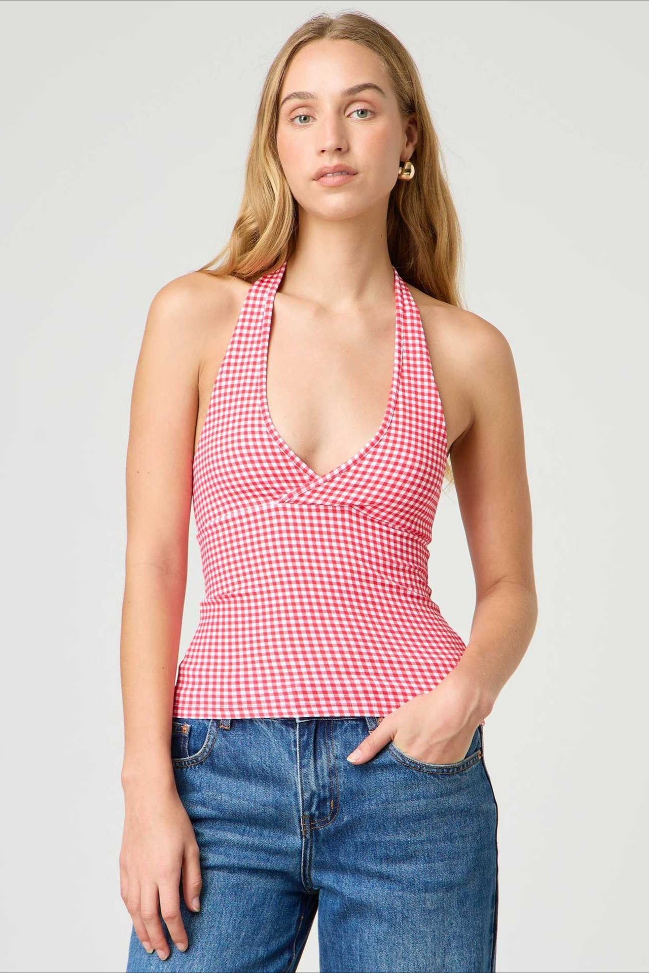 Sexy Polka Dot Plaid Slim Halter Top