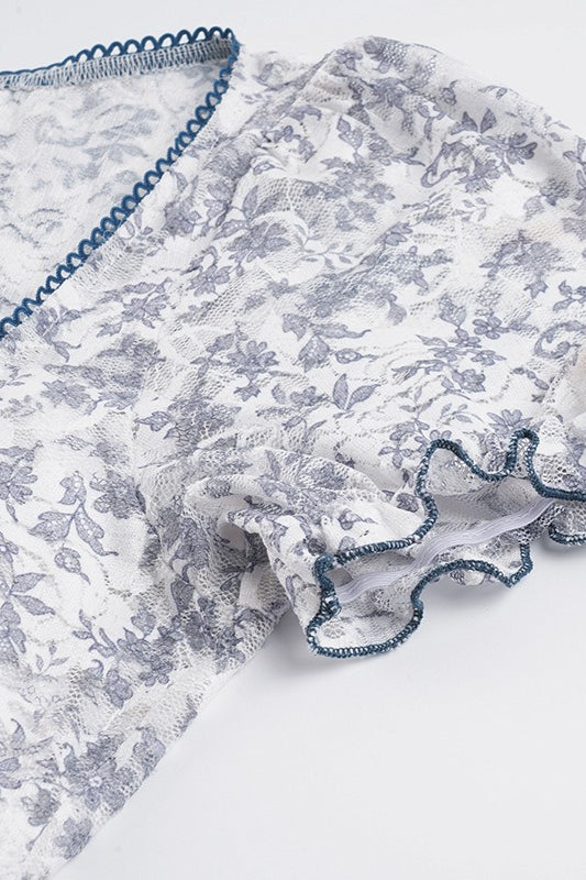 Lace Floral Mesh Fake Two Piece Blouse