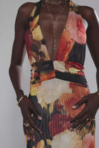 Halter Backless Printed Slim Maxi Dress