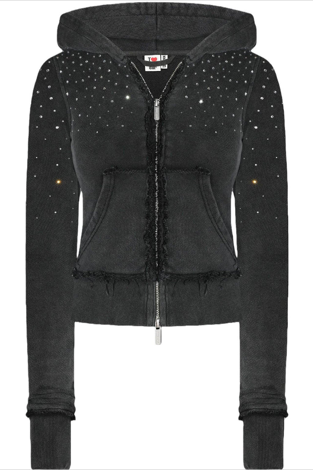 Rhinestone Crystal Zip Crop Hoodie