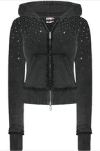 Rhinestone Crystal Zip Crop Hoodie
