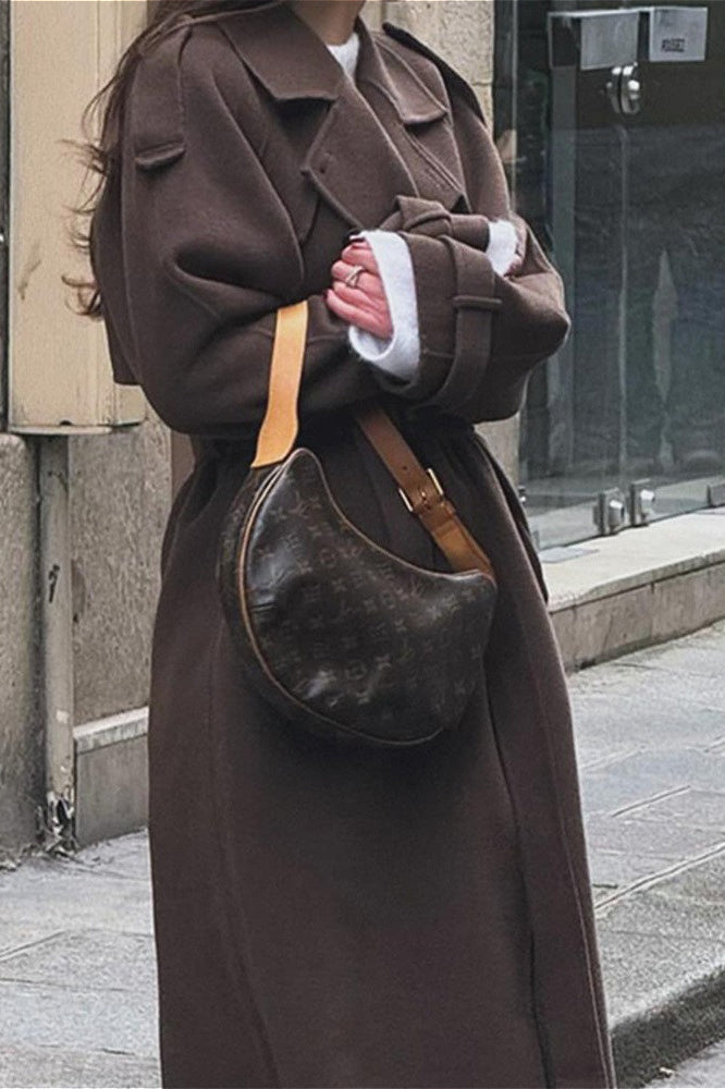 Solid Color Longline Elegant Long Sleeve  Overcoat