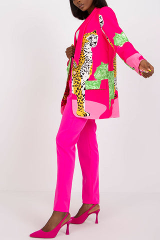 Langer Blazer im Slim Fit mit Leopardenmuster und Kontrast 