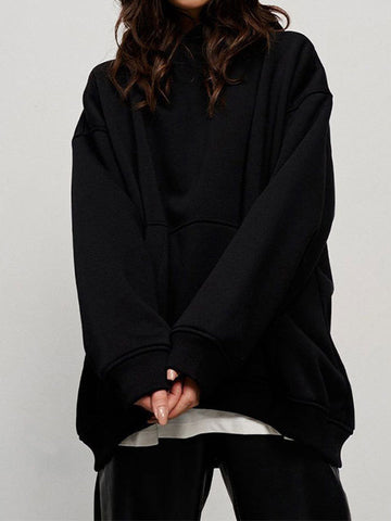 Sudadera con capucha de terciopelo de color liso con bolsillos sueltos y mangas largas 