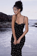 Polka Dot Backless Cami Bodycon Maxi Dress