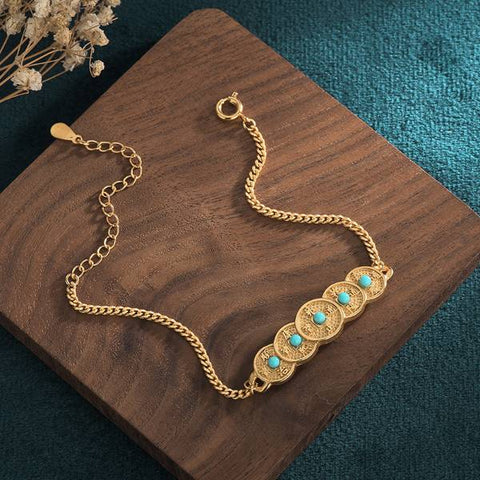 Pulsera vintage de jade natural con moneda de cobre y riqueza 
