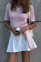 Solid Knit Polo Shirt Cut Out Sexy Elegant Multicolor Blouse