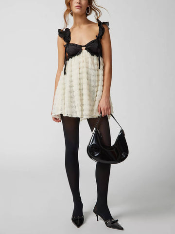 Sexy rückenfreies kurzes Kleid mit Patchwork-Spitze und Strapsen 