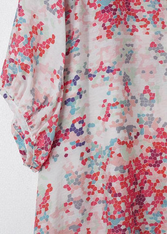 Vestido de verano de fiesta de sisal con cuello redondo y flores rosas francesas 