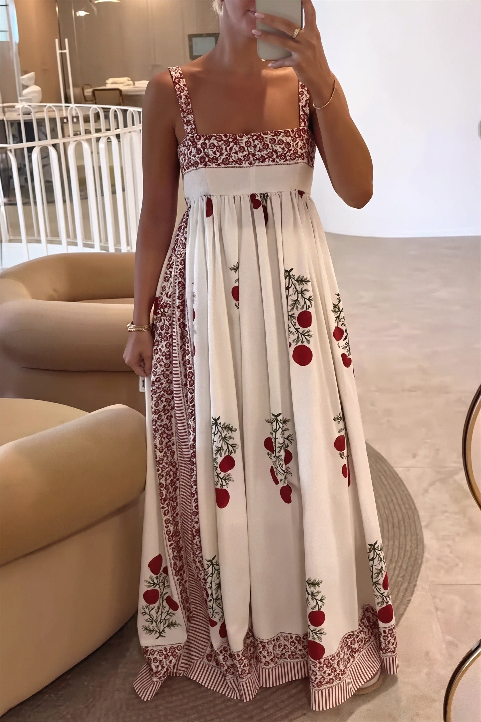 High Waist Floral Tank Swing Boho Dress