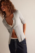 Solid Single-Button Fitted Long-Sleeve Knit Cardigan