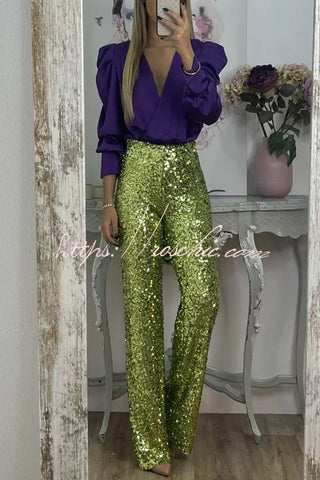 Perfectly Adored – Satinbluse mit überkreuztem Ausschnitt und Puffärmeln 