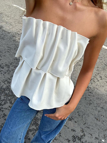 TARUXY Solid Folds Tank Top Women 2023 Autumn Slim Sleeveless Cute Tops Women's Club Sexy Low Cut Street Fashion Femme Clothing