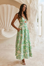Fresh Floral Lace Spliced Long Boho Dress