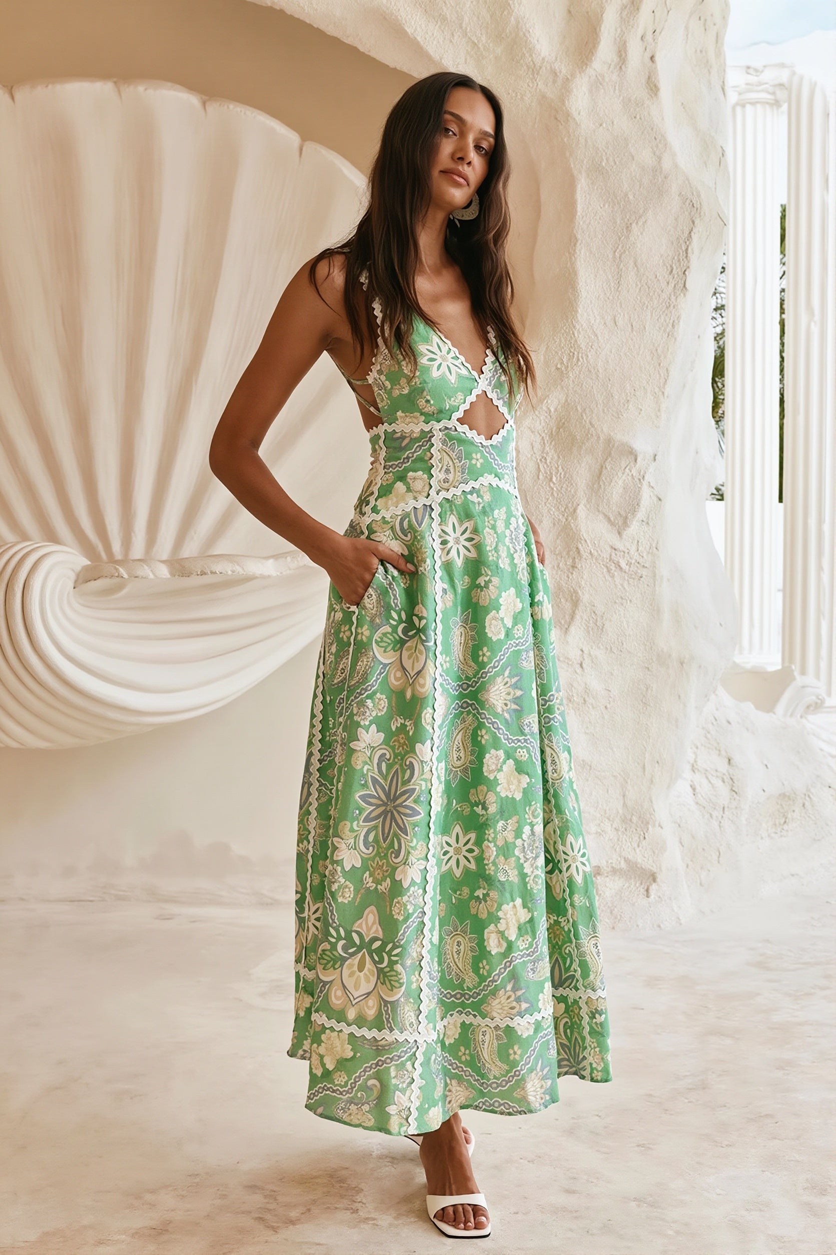 Fresh Floral Lace Spliced Long Boho Dress