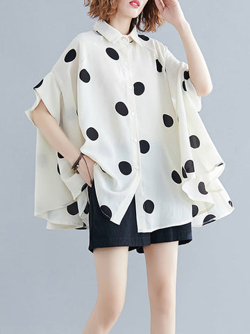 Fledermausärmel Lose Polka-Dot Revers Blusen &amp; Hemden Tops 