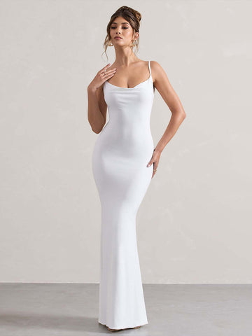 Partykleid mit Spaghettiträgern und offenem Rücken, sexy Meerjungfrau-Maxikleid 