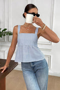 Striped Tie-Shoulder Square Tank Top
