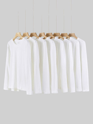 Women O-neck Long Sleeve T shirts Lady White Cotton Tops Female Soft Casual Tees Women's Black T-shirt