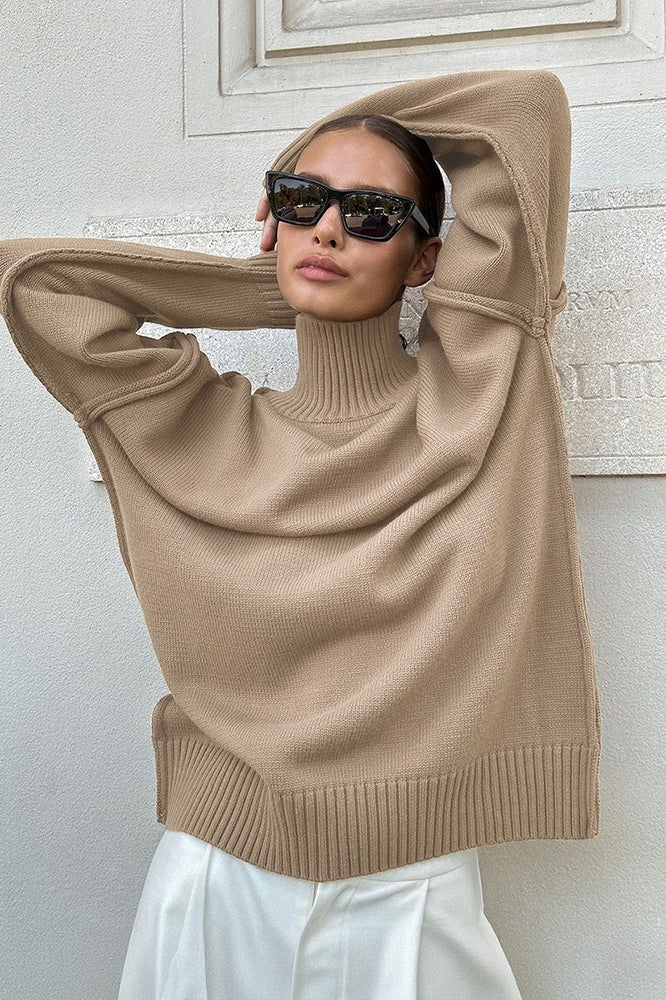 High Neck Patchwork Knit Sweater
