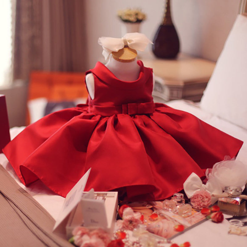 Lindo vestido rojo sin mangas para niña de las flores, vestido de primera comunión para niña pequeña 