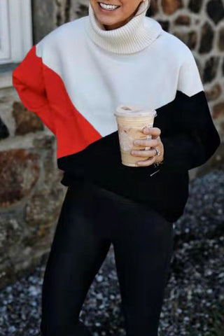 Suéteres de cuello alto con patchwork y bloques de color para trabajo informal (4 colores) 