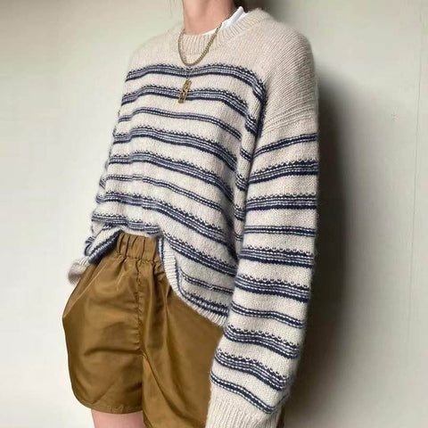 Autumn Winter Popular Fashionable Elegant Striped round Neck Thick Needle Long Sleeve Velvet Sweater