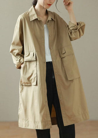 Mode Khaki Peter Pan Kragen Mid Trenchcoats Langarm 
