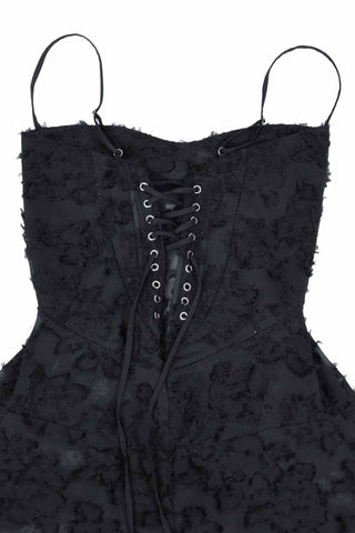 Maxikleid aus Jacquard mit Blumenmuster, Quasten und Schnürung 