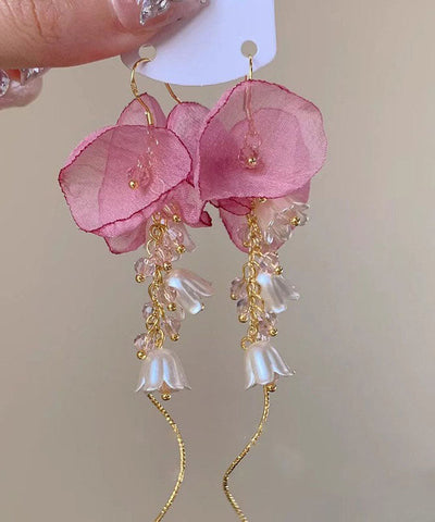 Chic Gold Copper Zircon Pearl Bellflower Tassel Drop Earrings