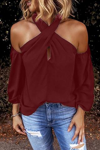 Casual Solid Hollowed Out Halter Tops(6 Colors)