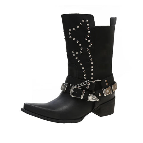 Chelsea-Stiefel mit mittlerem Absatz für Damen, Kettenschuhe, Winterstiefel mit klobiger Wadenmitte, 2024, Designer, neuer Trend, Mujer Pumps, kurze Stiefel 