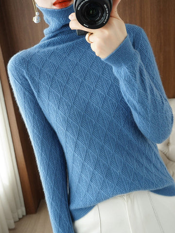 Suéteres de cuello alto y mangas largas de color liso 